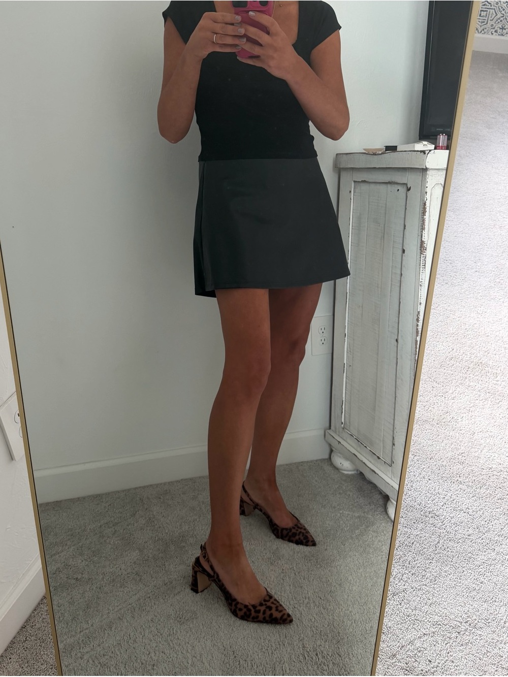 Wild Fable vegan leather black A-Line Mini Skirt with Sleek Finish